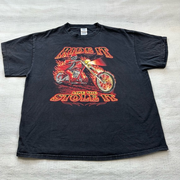 y2k Ride It Like You Stole It Tee Skeleton Motorcycle Size XL - Picture 4 of 4